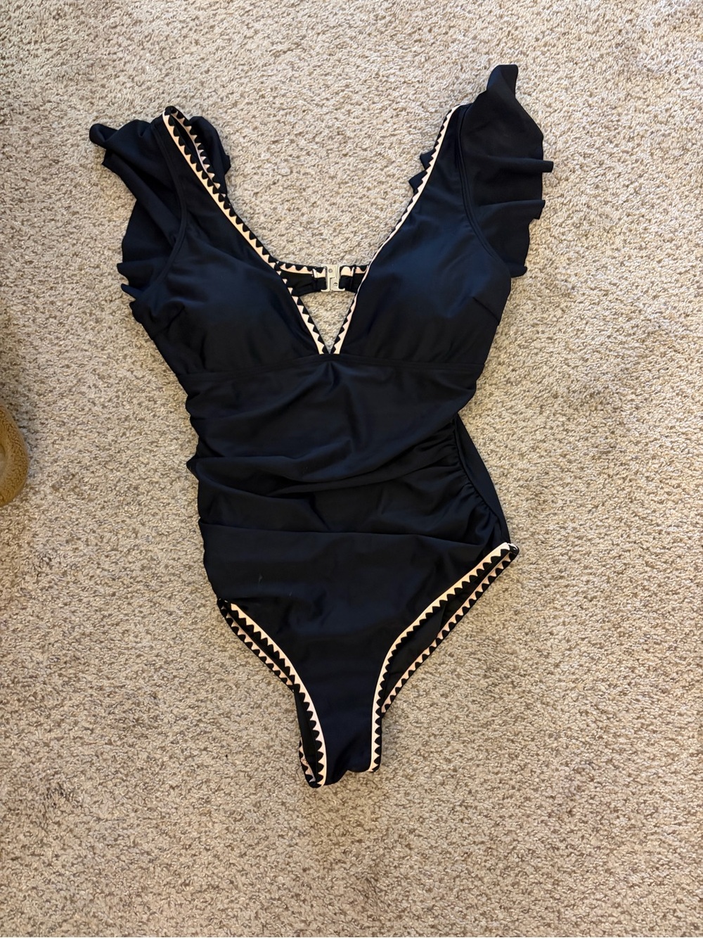 Black One-Piece Swimsuit with Contrast Trim